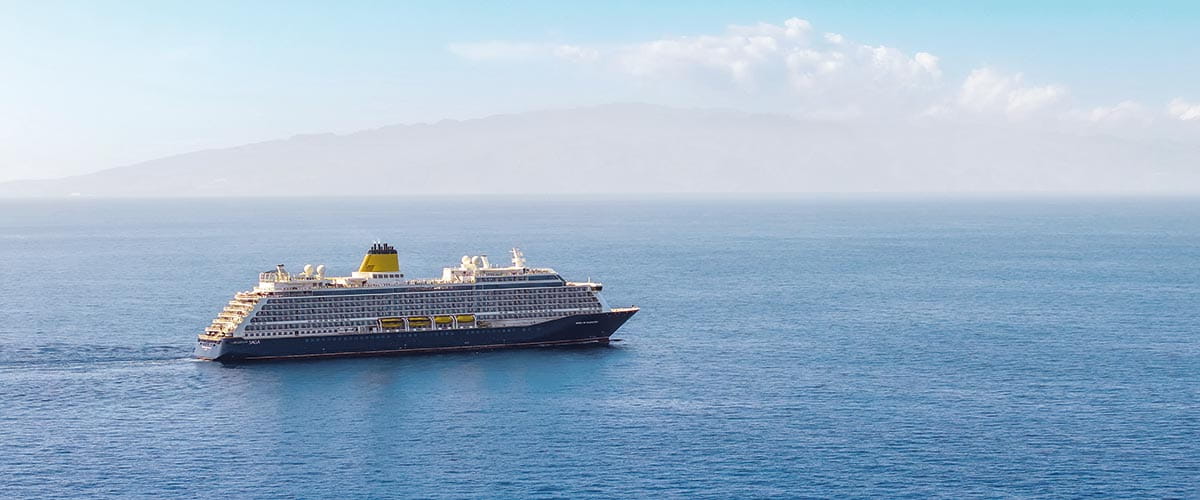 Spirit of Discovery sailing past the Tenerife coast